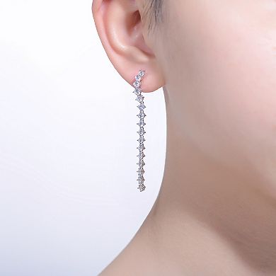 Sterling Silver Cubic Zirconia Waterfall Linear Dangle Earrings