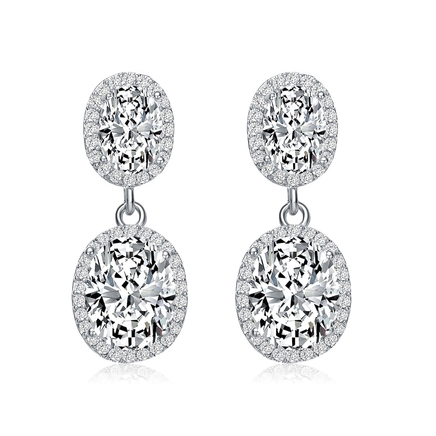 Silver Cubic Zirconia Round Halo Earrings & Pendant Necklace Set – Gift Boxed