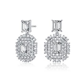 Sterling Silver Cubic Zirconia Lace Cluster Drop Earrings