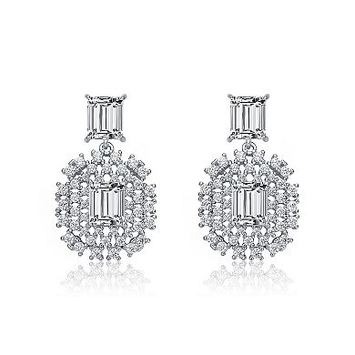 Sterling Silver Cubic Zirconia Lace Cluster Drop Earrings