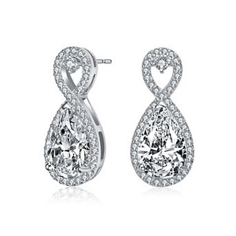 Sterling Silver Pear & Round Cubic Zirconia Infinity Drop Earrings