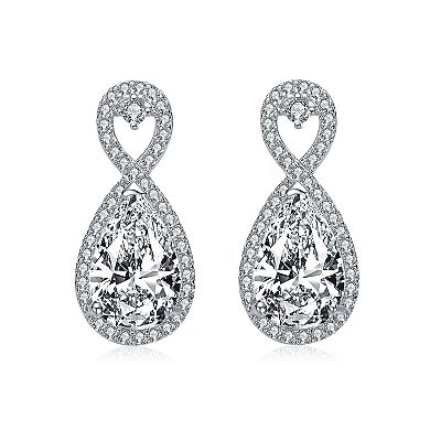Sterling Silver Pear & Round Cubic Zirconia Infinity Drop Earrings