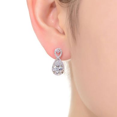Sterling Silver Pear & Round Cubic Zirconia Infinity Drop Earrings