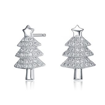 Sterling Silver Cubic Zirconia Pave Christmas Tree Stud Earrings