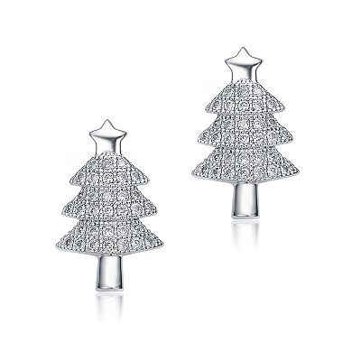 Sterling Silver Cubic Zirconia Pave Christmas Tree Stud Earrings