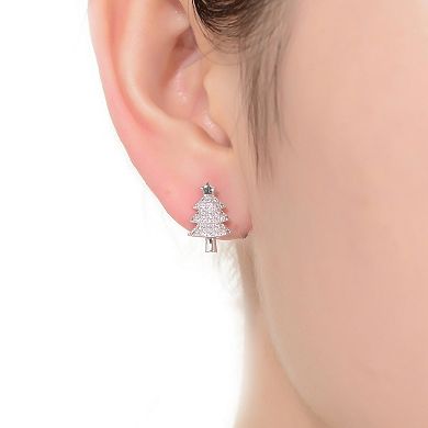 Sterling Silver Cubic Zirconia Pave Christmas Tree Stud Earrings