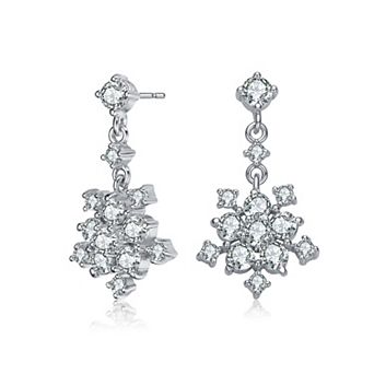 Sterling Silver Cubic Zirconia Cluster Flower Style Drop Earrings