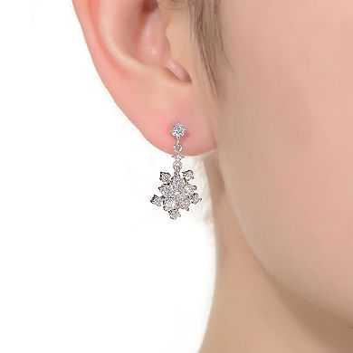 Sterling Silver Cubic Zirconia Cluster Flower Style Drop Earrings