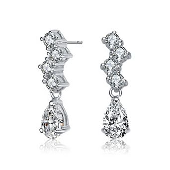 Sterling Silver Cubic Zirconia Zig Zag Drop Earrings