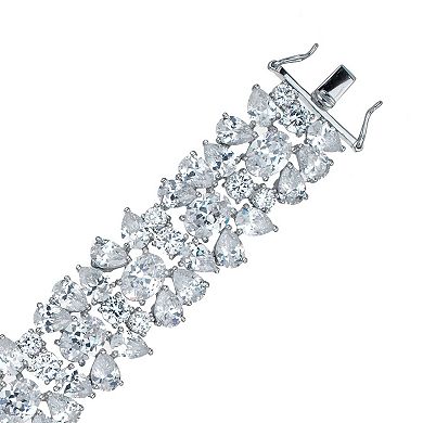 Cubic Zirconia Sterling Silver Wide Flower Bracelet
