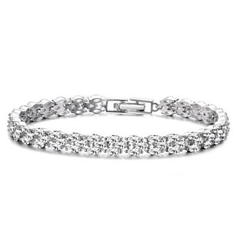 Sterling Silver Marquise-Cut Cubic Zirconia Three-Row Horizontal Bracelet
