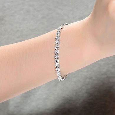 Sterling Silver Marquise-Cut Cubic Zirconia Three-Row Horizontal Bracelet