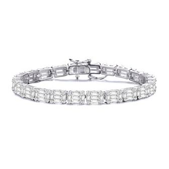 Sterling Silver Clear Emerald- & Round-Cut Cubic Zirconia Cluster Rectangular Link Bracelet