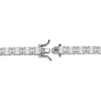 Sterling Silver Clear Emerald- & Round-Cut Cubic Zirconia Cluster Rectangular Link Bracelet