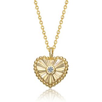14k Gold over Sterling Silver Cubic Zirconia Textured Heart Pendant Necklace