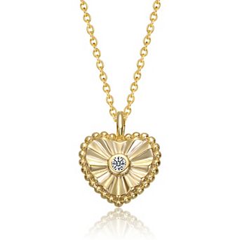 14k Gold over Sterling Silver Cubic Zirconia Textured Heart Pendant Necklace