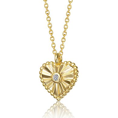 14k Gold over Sterling Silver Cubic Zirconia Textured Heart Pendant Necklace