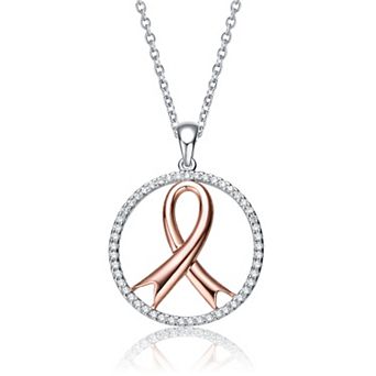 Sterling Silver Two Tone Cubic Zirconia Round Loop Necklace
