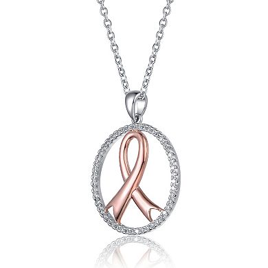 Sterling Silver Two Tone Cubic Zirconia Round Loop Necklace