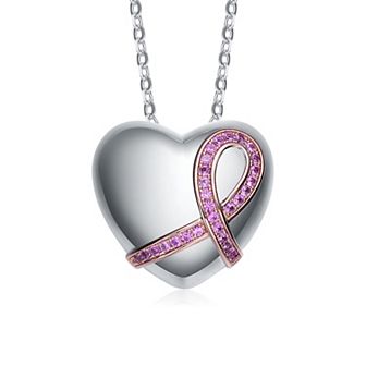 Sterling Silver Pink Cubic Zirconia Heart Necklace