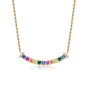 14k Gold over Sterling Silver Multi-Color Cubic Zirconia Bar Necklace