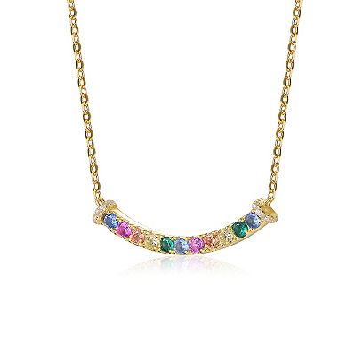 14k Gold over Sterling Silver Multi-Color Cubic Zirconia Bar Necklace