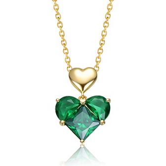14k Gold over Sterling Silver Green Cubic Zirconia Double Heart Pendant Necklace
