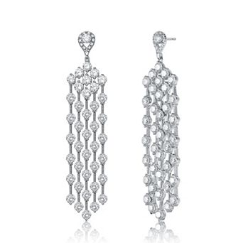 Sterling Silver Cubic Zirconia Long Chandelier Earrings
