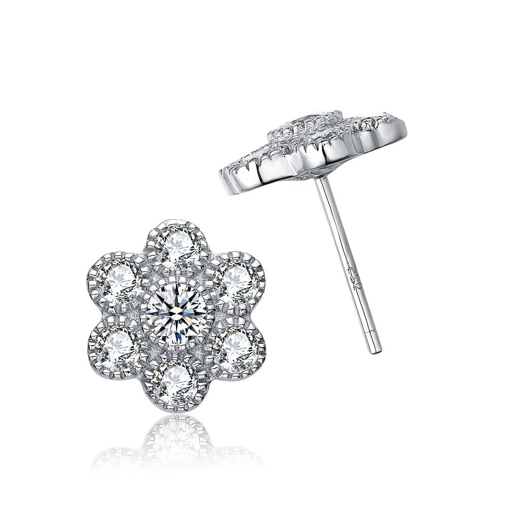 Eye Candy LA Luxe Silvertone & Cubic Zirconia Flower Stud Earrings