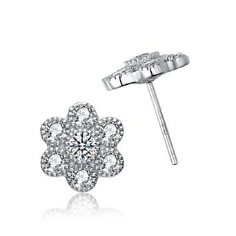 Sterling Silver Cubic Zirconia Flower Stud Earrings
