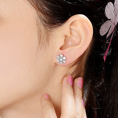 Sterling Silver Cubic Zirconia Flower Stud Earrings