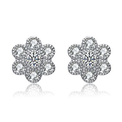 Sterling Silver Cubic Zirconia Flower Stud Earrings