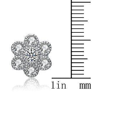 Sterling Silver Cubic Zirconia Flower Stud Earrings