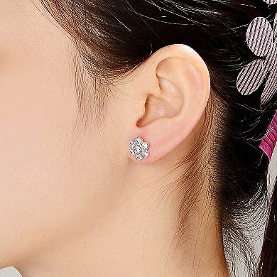 Sterling Silver Cubic Zirconia Flower Stud Earrings