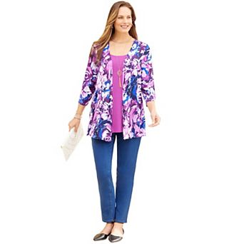Catherines Women's Plus Size Cardigan And Tank One Piece Top