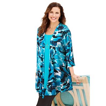 Catherines Women's Plus Size Cardigan And Tank One Piece Top