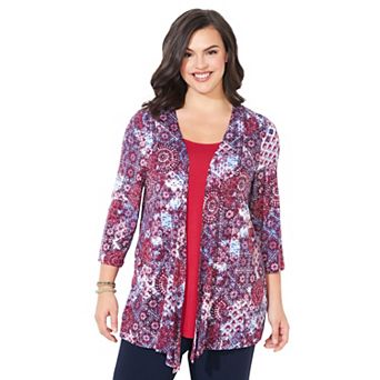 Catherines Women's Plus Size Cardigan And Tank One Piece Top