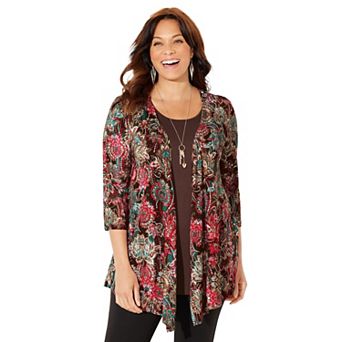 Catherines Women's Plus Size Cardigan And Tank One Piece Top