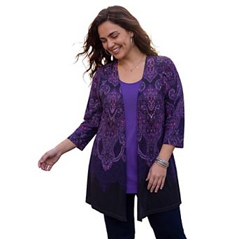 Catherines Women's Plus Size Cardigan And Tank One Piece Top