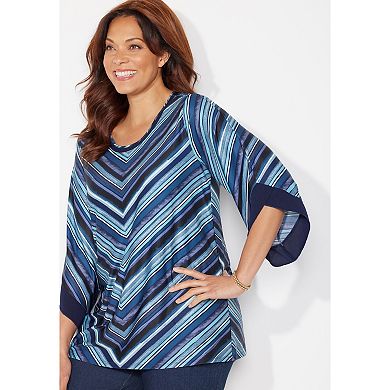 Catherines Women's Plus Size Dream Drape Flutter Sleeve Top