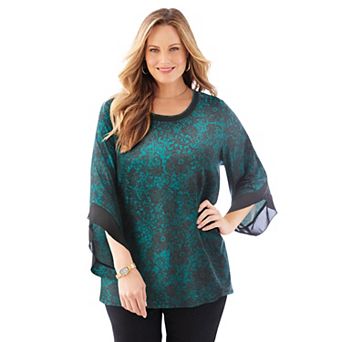 Catherines Women's Plus Size Dream Drape Flutter Sleeve Top