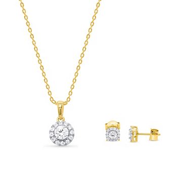 Ethique 1 Carat T.W. Lab-Grown Diamond Halo Pendant Necklace & Stud Earring Set