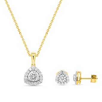 Ethique 1 Carat T.W. Lab-Grown Diamond Halo Pendant Necklace & Trillion-Shaped Stud Earring Set