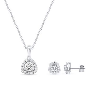 Ethique 1 Carat T.W. Lab-Grown Diamond Halo Pendant Necklace & Trillion-Shaped Stud Earring Set