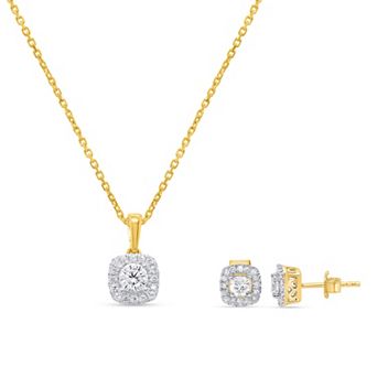 Ethique 1 Carat T.W. Lab-Grown Diamond Halo Pendant Necklace & Cushion-Shaped Stud Earring Set