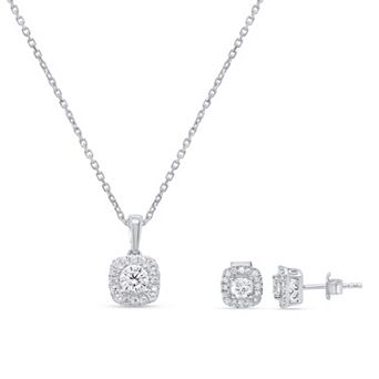 Ethique 1 Carat T.W. Lab-Grown Diamond Halo Pendant Necklace & Cushion-Shaped Stud Earring Set