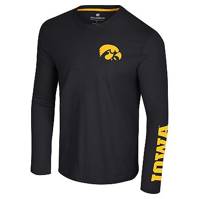 Men's Colosseum Black Iowa Hawkeyes Logo Lockup 3-Hit Active Blend Long Sleeve T-Shirt