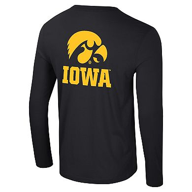 Men's Colosseum Black Iowa Hawkeyes Logo Lockup 3-Hit Active Blend Long Sleeve T-Shirt