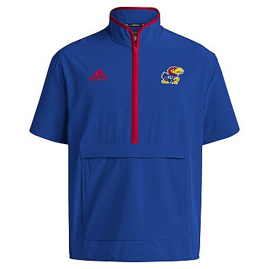 Men's adidas Royal Kansas Jayhawks 2024 Coaches Sideline Half-Zip Short Sleeve Jacket