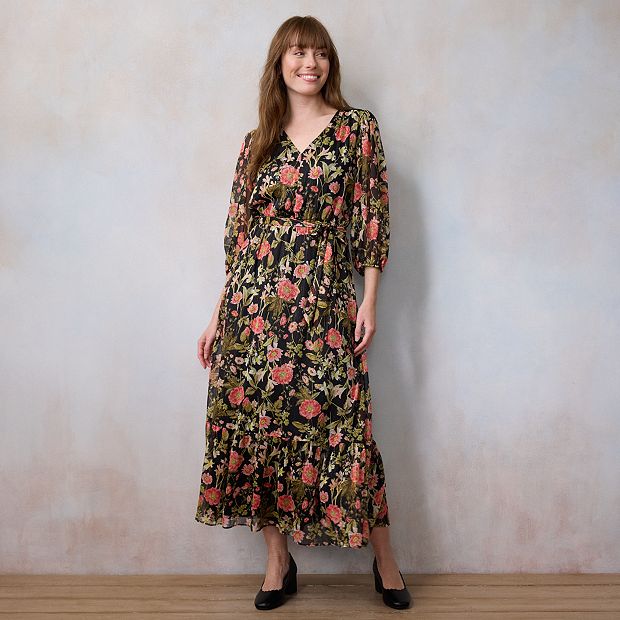 Petite LC Lauren Conrad 3/4 Sleeve Flowy Maxi Dress
